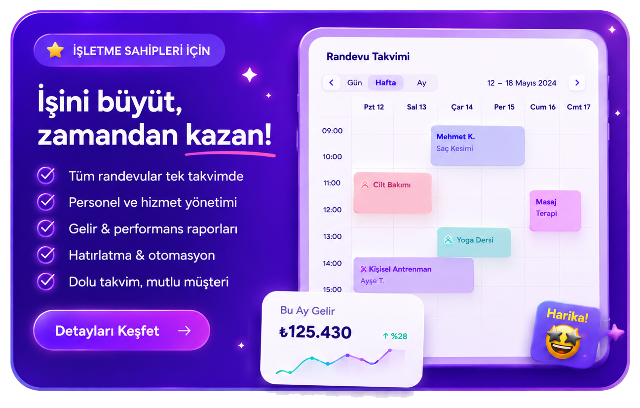 Seansla işletme takvimi ve yönetim görseli
