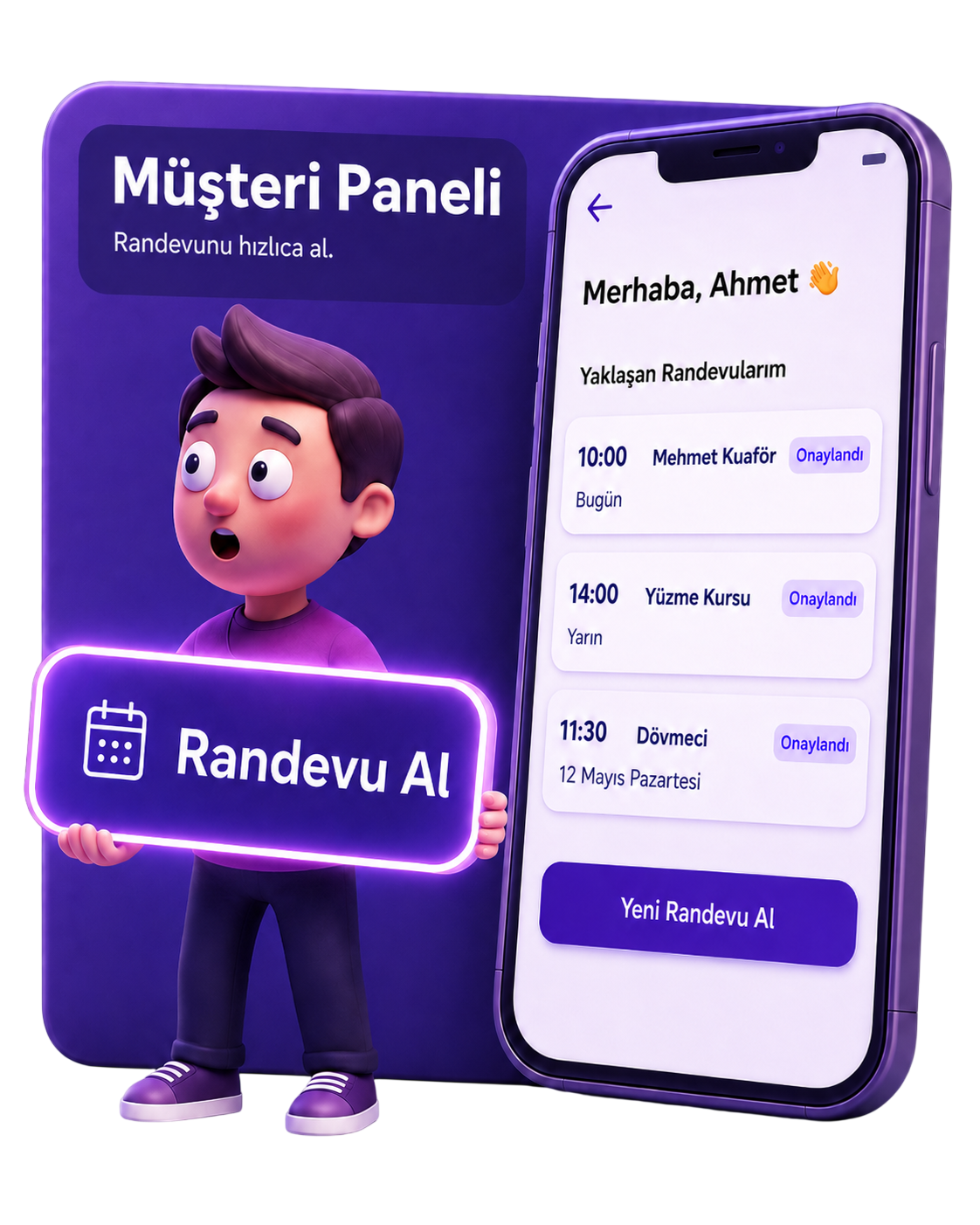 Seansla müşteri paneli ve randevu alma görseli